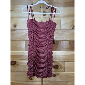 Jump Apparel Juniors' glitter ruched mesh mini bodycon red/berry NWT Size Lg